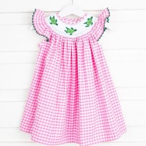 Classic Whimsy Sea Turtle Smocked Dress Pink Gingham Size 12M